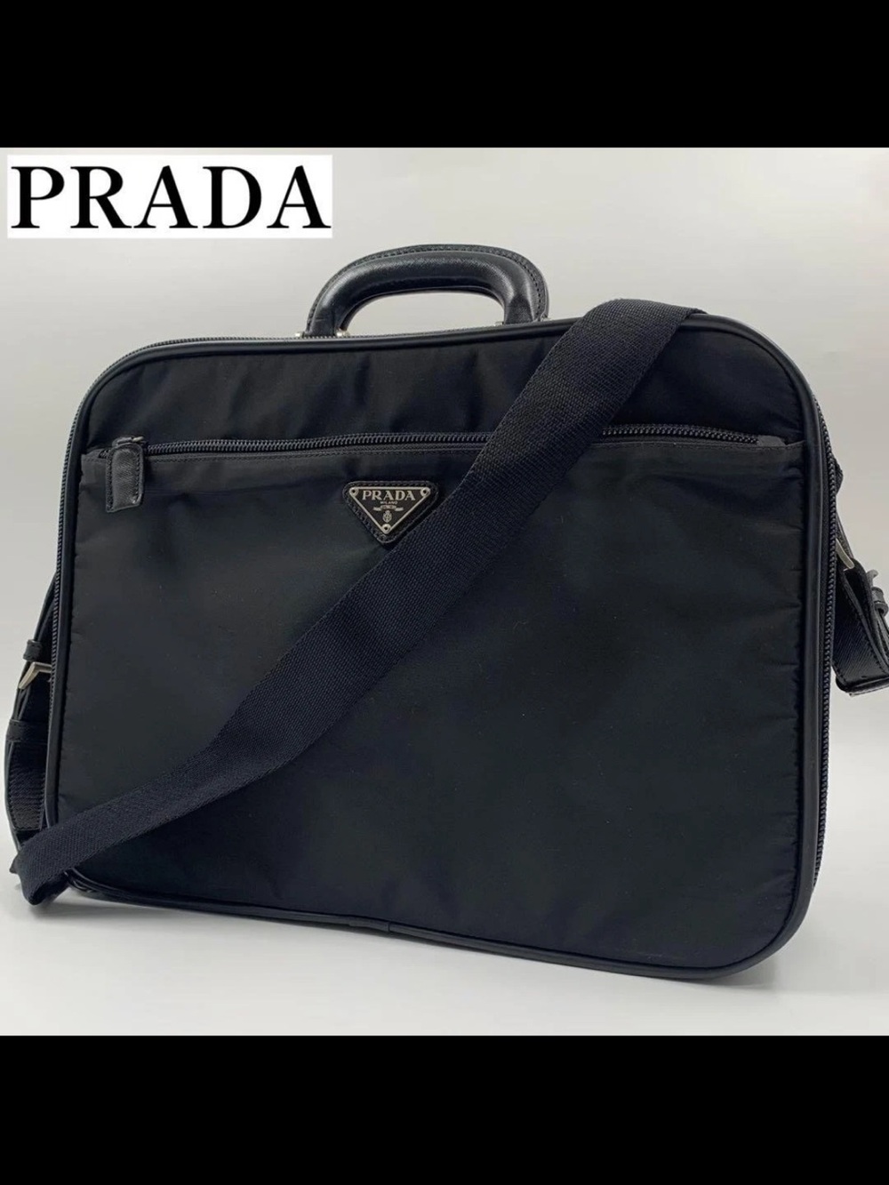 Prada Black Nylon Laptop Briefcase with Shoulder Strap